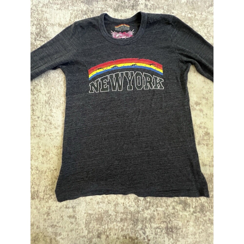 So New York  Shirt Rainbow Girls Graphic Long Sleeve Large 14 Thumb Hole Graphic